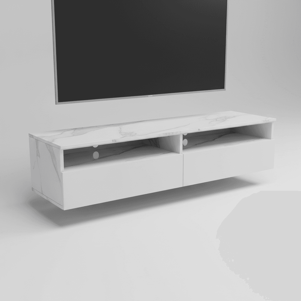 White Glass Marble TV Console