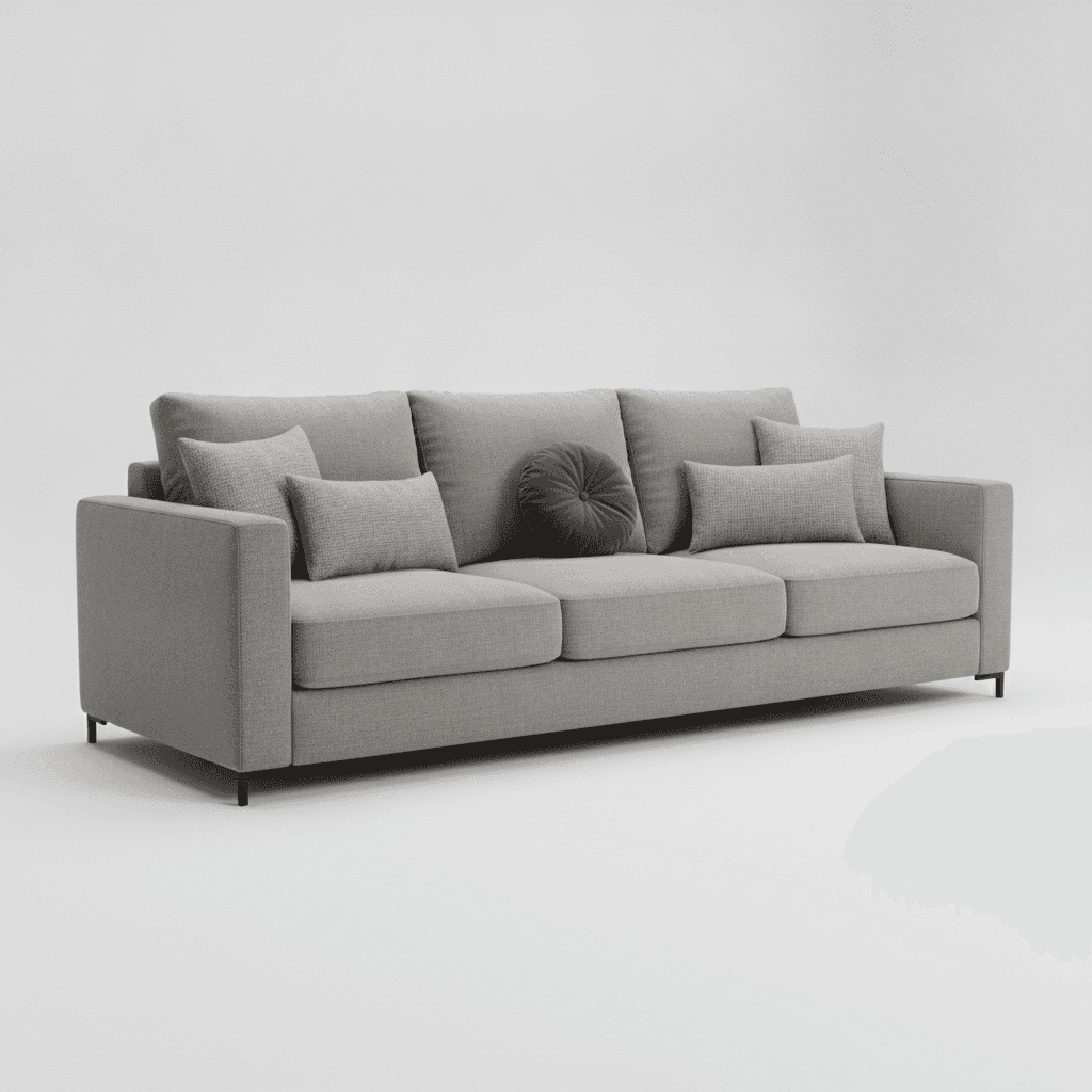 Grey Fabric Three-Seat Sofa