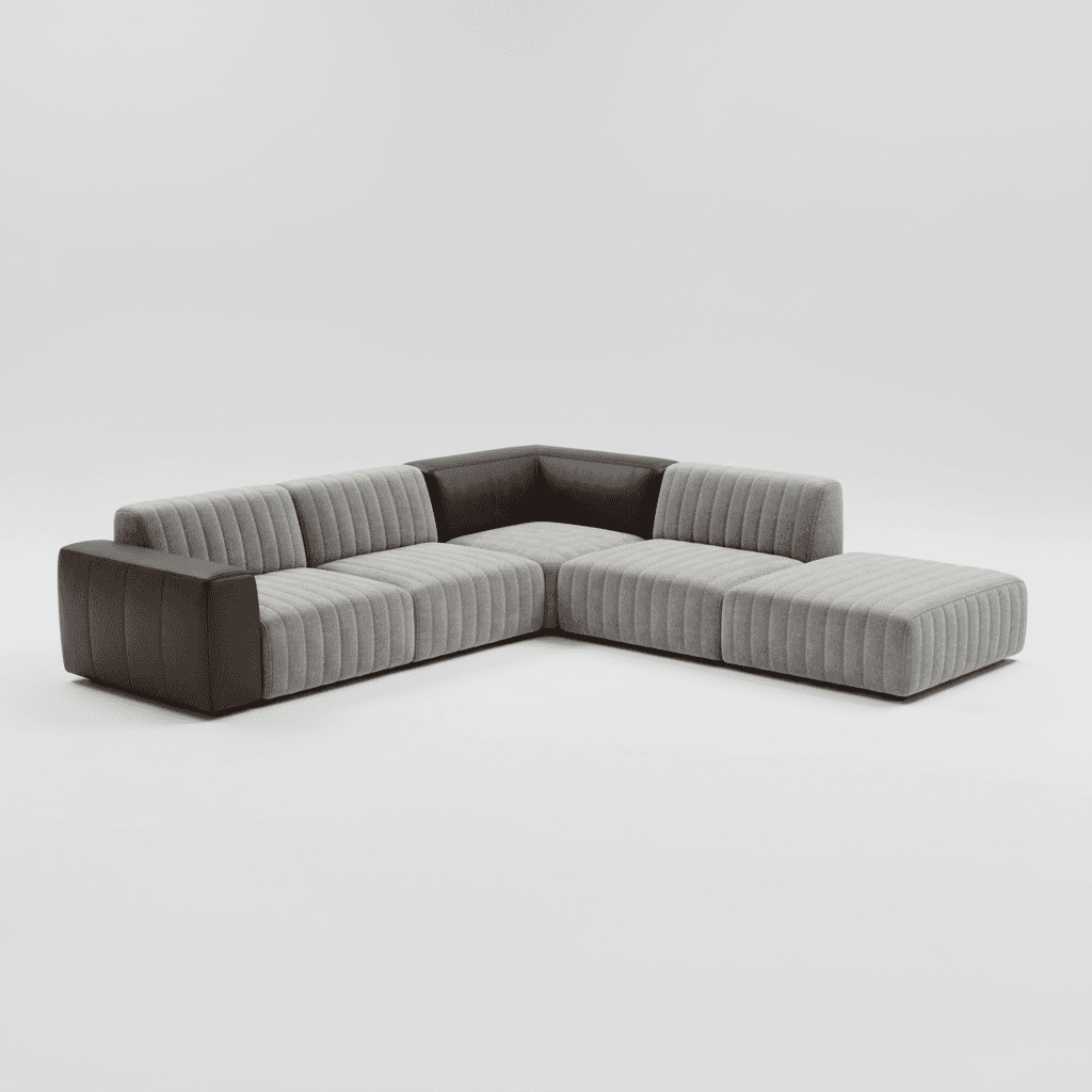 Grey Fabric Channel-Tufted Sectional Sofa