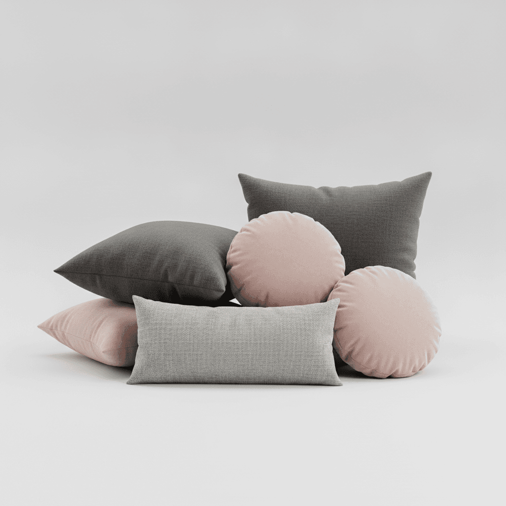 Grey Fabric Decorative Throw Pillows