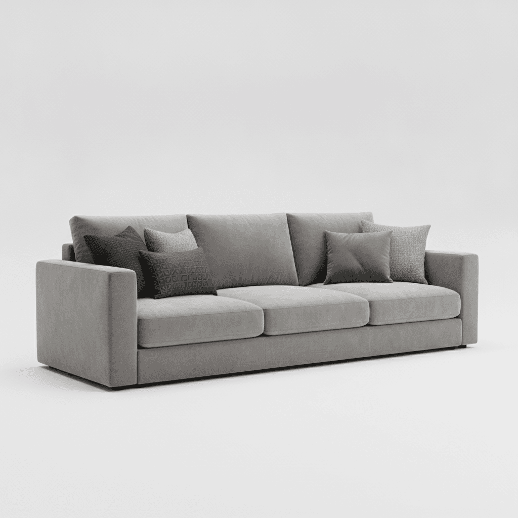 Grey Velvet Three-Seat Sofa