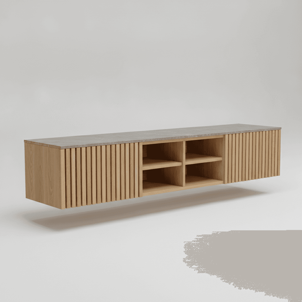 Oak Slatted Wood Low Media Console