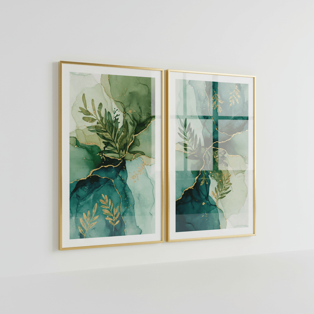 Green Abstract Diptych Wall Art