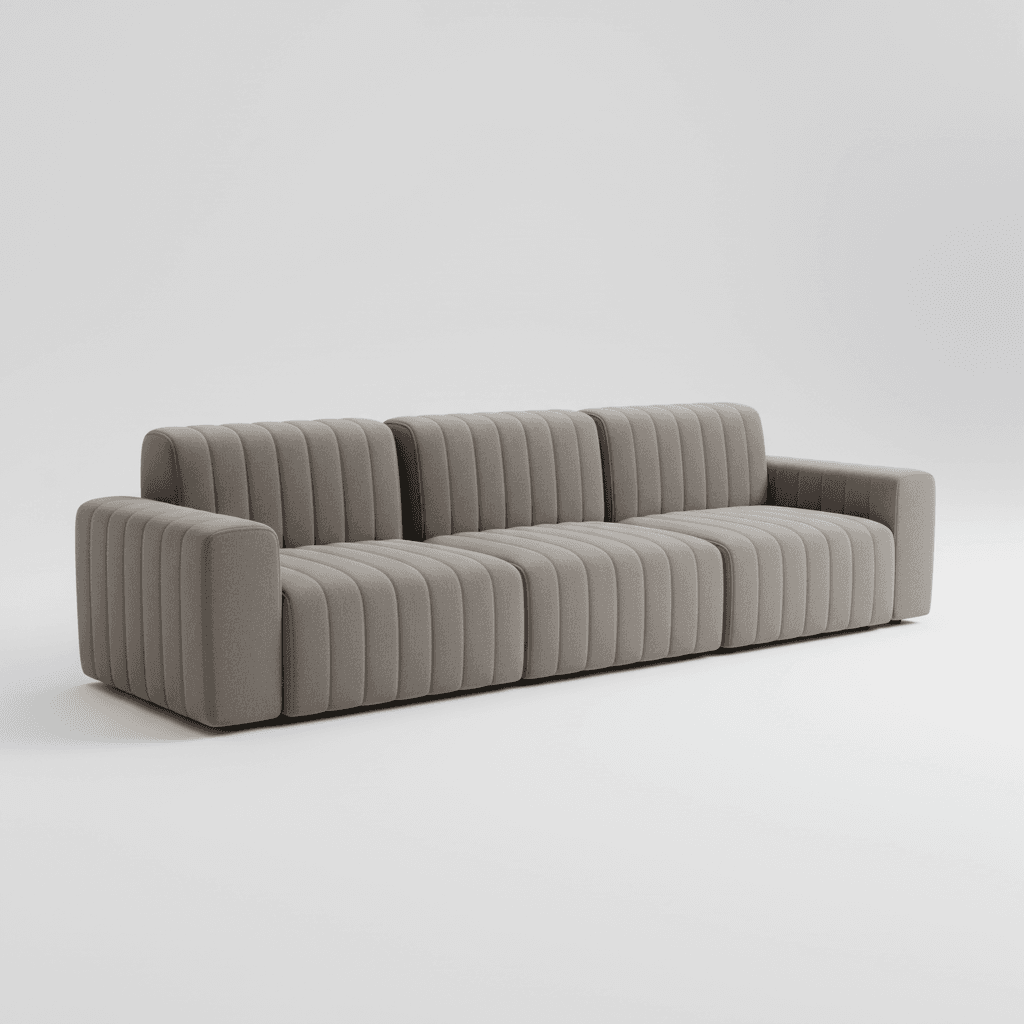 Grey Fabric Channel-Tufted Modular Sofa