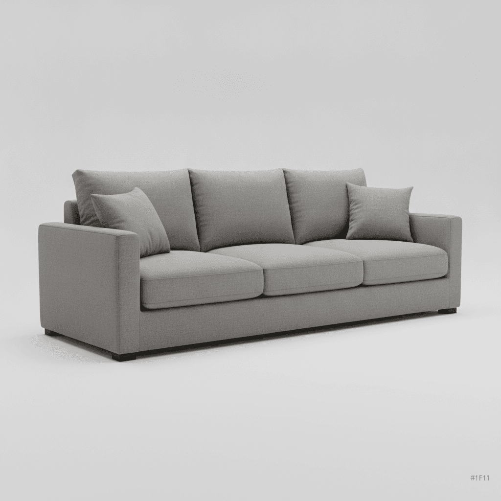 Ash Grey Upholstered Three-Seat Sofa
