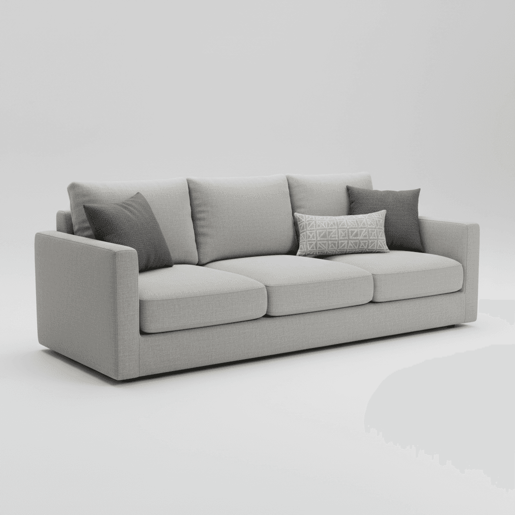 Cool Grey Fabric Three-Seat Sofa