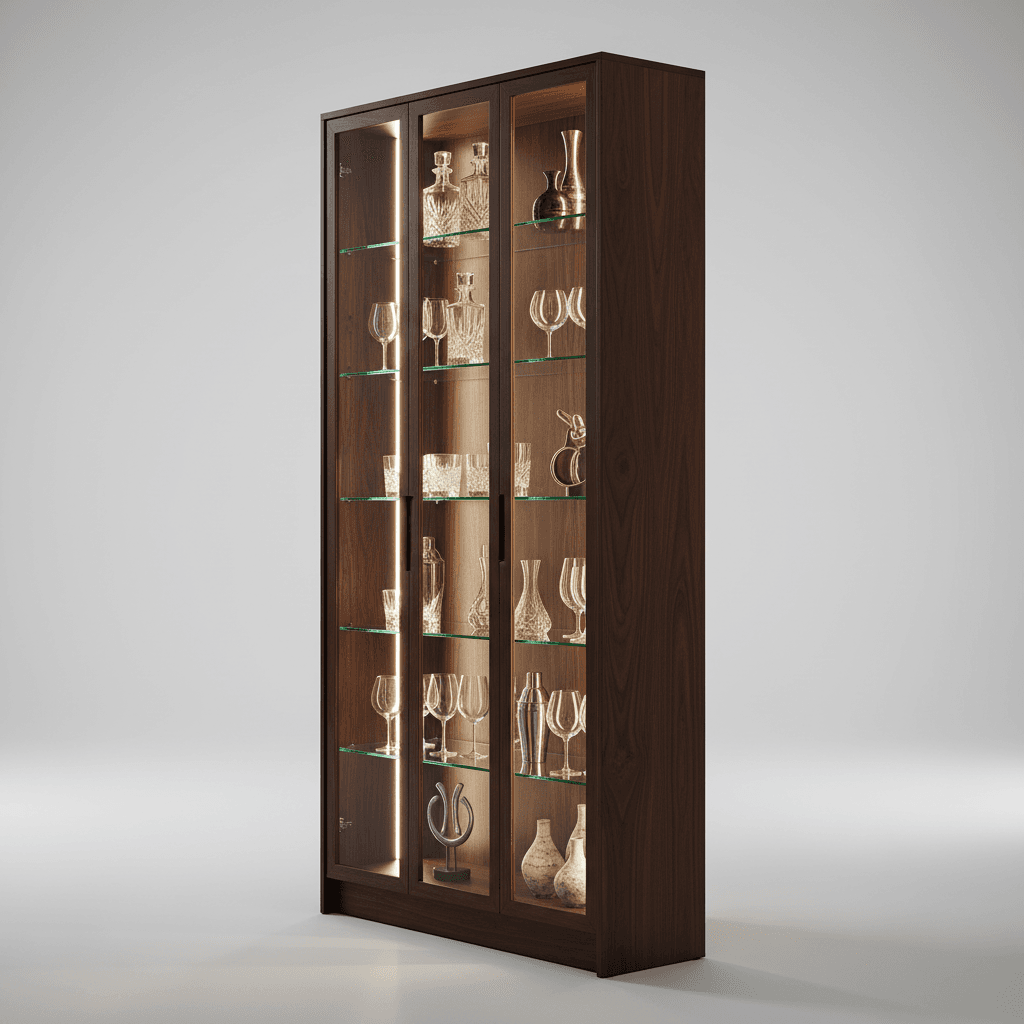 Large Walnut Wood Backlit Cabinet