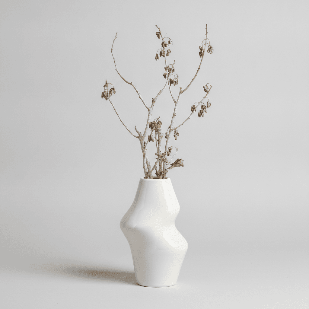 White Ceramic Vase with Branches