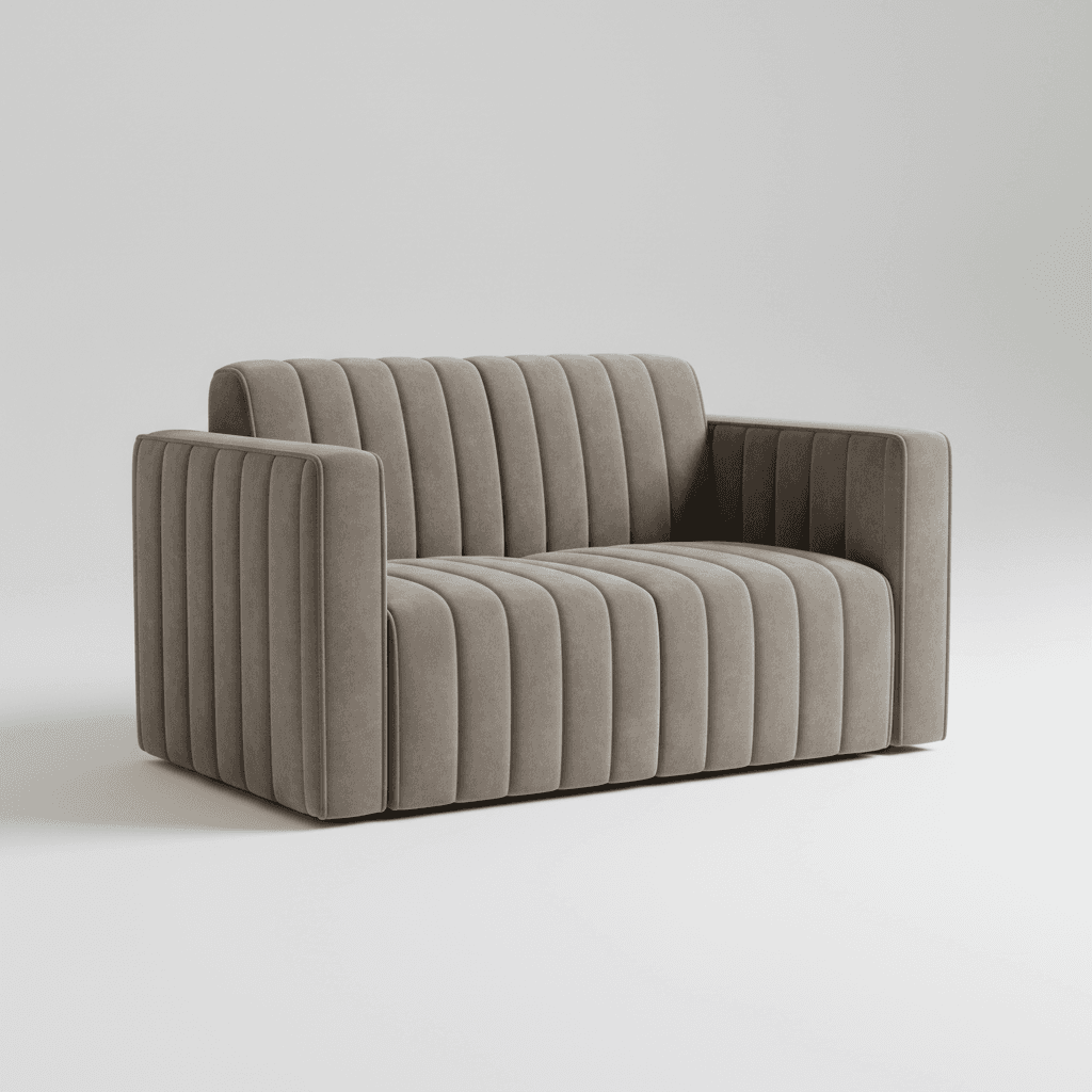 Grey Fabric Channel-Tufted Loveseat